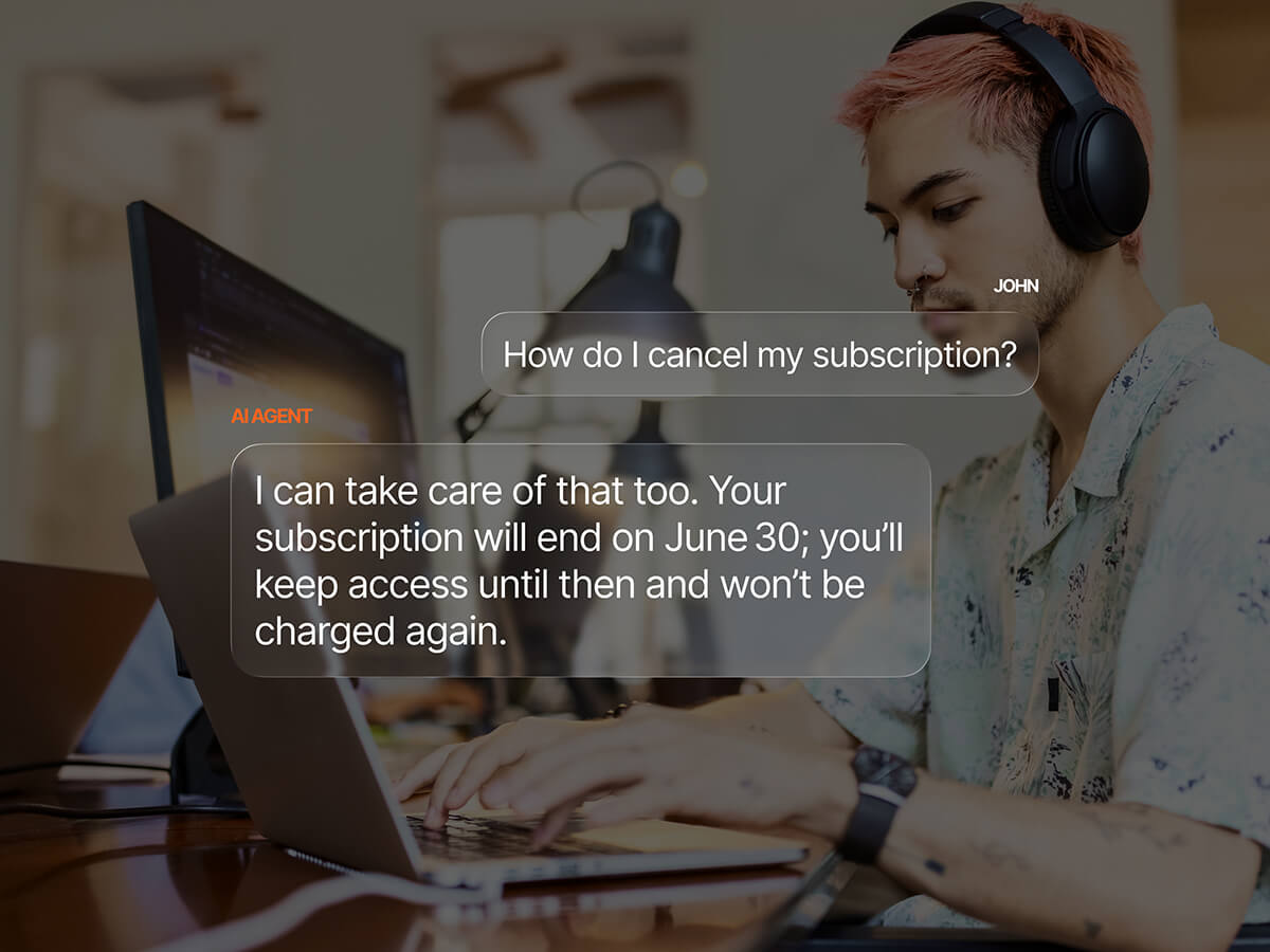 Mobile chat shows query rewriting of a typo‑filled message and replies with phone reset instructions.