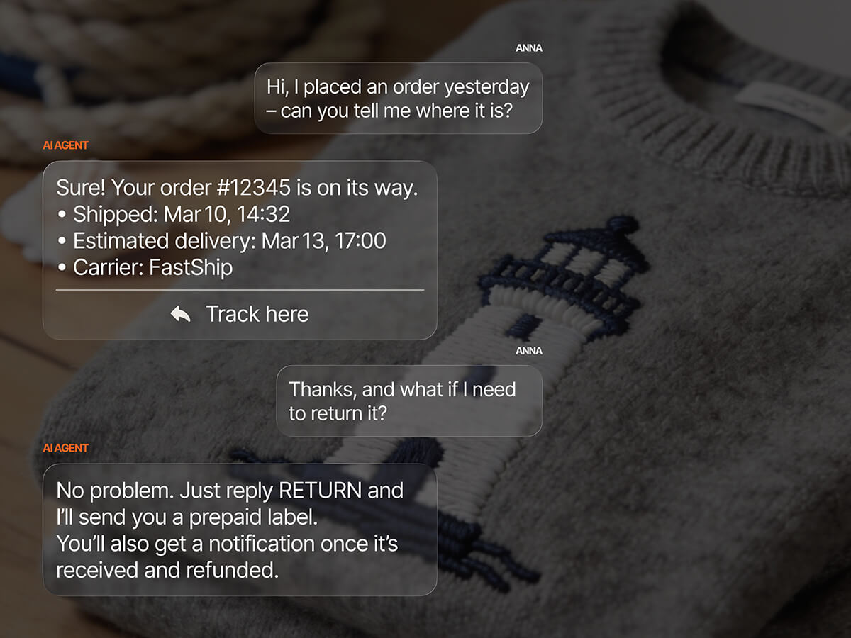Search UI highlighting “14‑day returns rule” as the top result among customer policy topics.